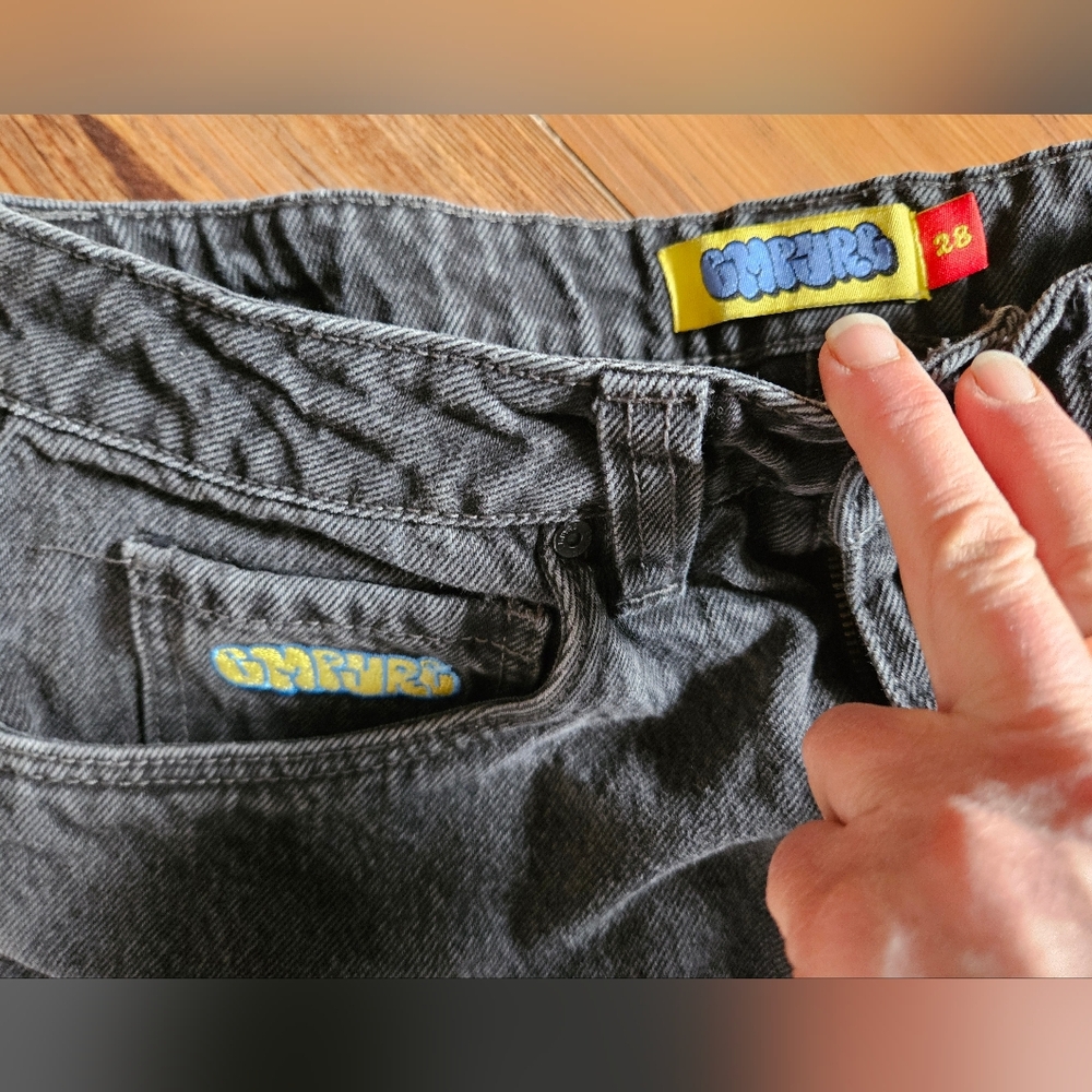 Gray Denim Jeans with Logo Patch - image 2